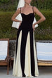 Camilladress Low Cut Color Block Swing Maxi Cami Dress