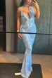 Camilladress Halter Cowl Neck Open Back Sequin Maxi Party Dress