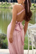 Camilladress V Neck Back Tie Bow Cut Out Satin Maxi Dress