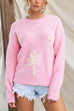 Crewneck Coconut Tree Embroidery Pullover Sweater
