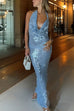 Camilladress Halter Cowl Neck Open Back Sequin Maxi Party Dress