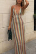Camilladress Halter V Neck Backless Color Block Crochet Maxi Dress