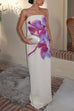 Camilladress Elegant Strapless Floral Print Maxi Dress