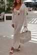 Camilladress V Neck Long Sleeves Backless Crochet Hollow Out Knit Maxi Dress