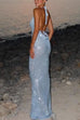 Camilladress Halter Cowl Neck Open Back Sequin Maxi Party Dress