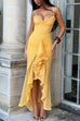 Camilladress Spaghetti Strap Frill Trim Draped Slit Maxi Dress
