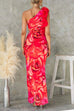 Camilladress Ruffle One Shoulder Floral Print Bodycon Maxi Dress