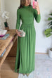 High Neck Long Sleeves Side Slit Maxi Dress