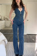 Camilladress Zip Up Sleeveless Heart Back Bell Bottom Denim Jumpsuit