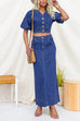 V Neck Puff Short Sleeves Crop Denim Top
