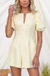 Puff Short Sleeves Front Zipper Up Pocketed  Romper