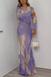 Crewneck Long Sleeves Tie Dye Ruffle Hem Maxi Dress