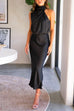 Camilladress Solid Halter Waisted Irregular Sleeveless Dress