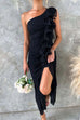 Camilladress One Shoulder Slit Ruffle Mesh Maxi Dress