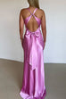 Camilladress V Neck Back Tie Bow Cut Out Satin Maxi Dress