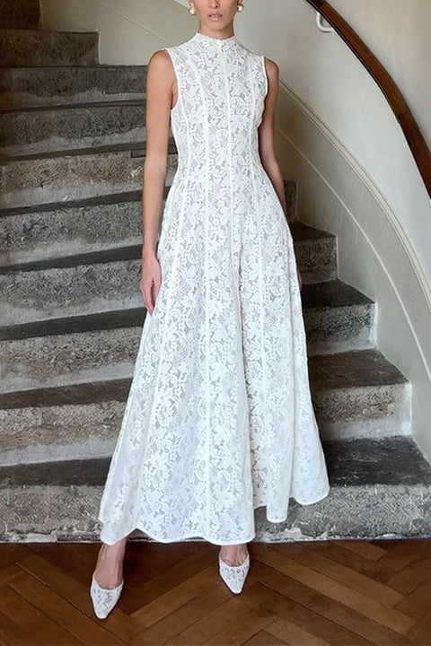 Camilladress Mockneck Sleeveless A-line Lace Maxi Dress