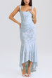 Camilladress Sleeveless Ruched Waist Ruffle Hem Jacquard Maxi Dress