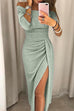 Camilladress Off Shoulder High Slit Ruched Glitter Dress