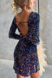 Long Sleeves Tie Backless Sequin Mini Party Dress