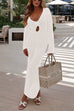 Camilladress V Neck Long Sleeves Backless Crochet Hollow Out Knit Maxi Dress