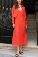 Long Sleeves Button Down Crop Shirt and U Neck Midi Dress Set