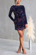 Long Sleeves Tie Backless Sequin Mini Party Dress