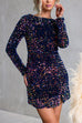 Long Sleeves Tie Backless Sequin Mini Party Dress