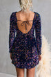 Long Sleeves Tie Backless Sequin Mini Party Dress