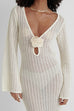 Camilladress V Neck Long Sleeves Backless Crochet Hollow Out Knit Maxi Dress