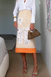 Camiladress High Rise Color Block Floral Print Pencil Midi Skirt