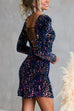 Long Sleeves Tie Backless Sequin Mini Party Dress