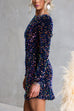 Long Sleeves Tie Backless Sequin Mini Party Dress
