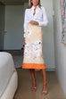 Camiladress High Rise Color Block Floral Print Pencil Midi Skirt
