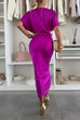 Camilladress V Neck Twist Front Waisted Satin Midi Dress