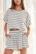 Camilladress Striped Short Sleeves Crop Top and Elastic Waist Pocketed Shorts Set