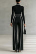 Camilladress Color Block High Neck Long Sleeves Top High Rise Wide Leg Pants Set