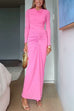 Cowl Neck Long Sleeves Ruched Solid Maxi Dress