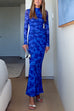 Mockneck Long Sleeves Floral Print Maxi Dress
