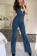 Camilladress Zip Up Sleeveless Heart Back Bell Bottom Denim Jumpsuit