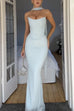 Camilladress Ruched Strapless Corset and Bodycon Maxi Skirt Set with Scarf