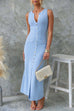 Sleeveless Button Up Ribbed Knit Maxi Dress