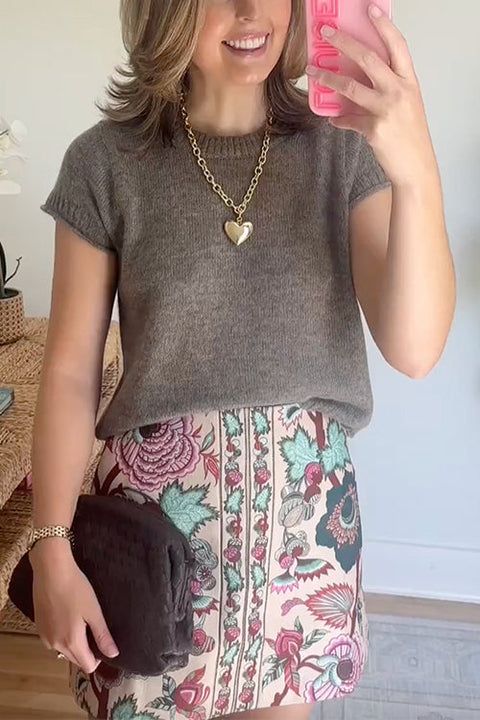 Crewneck Short Sleeves Knit Tee Sweater