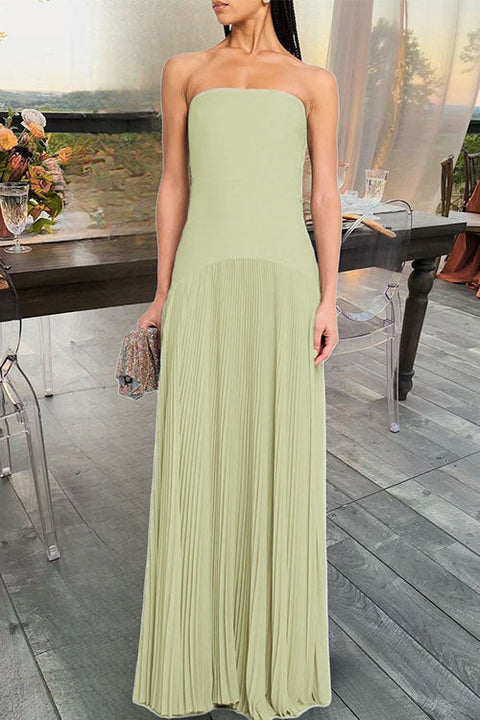 Camilladress Strapless Tube Patchwork Pleated Maxi Dress