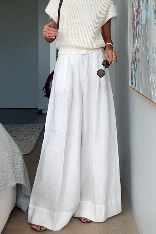 Camiladress Casual Pocketed Cotton Linen Wide Leg Palazzo Pants