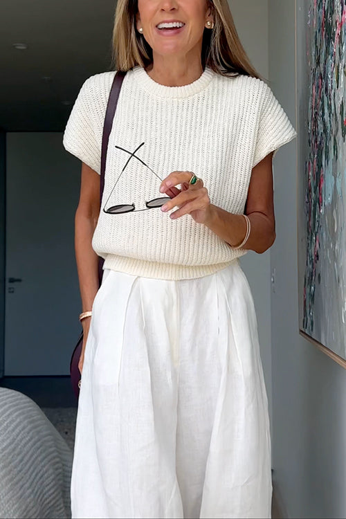 Crewneck Short Sleeves Ribbed Knit Top