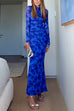 Mockneck Long Sleeves Floral Print Maxi Dress