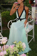 Camilladress Deep V Neck Halter Backless Color Block Bow Maxi Dress