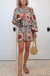 V Neck Long Sleeves Floral Print Crop Top
