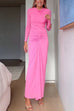 Cowl Neck Long Sleeves Ruched Solid Maxi Dress