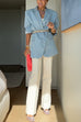 Notch Lapel Open Front Denim Blazer Jacket